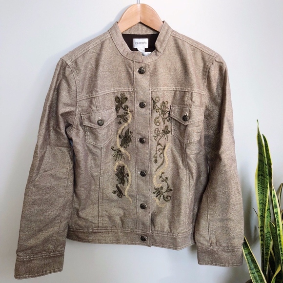 Chico's Jackets & Blazers - Chico's Sparkle Jacket Brown Embroidered Stitched